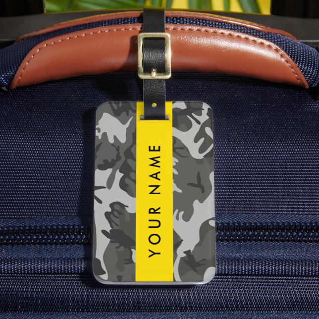 Gray Camouflage Pattern, Your name, Personalize Luggage Tag (Front Insitu 2)