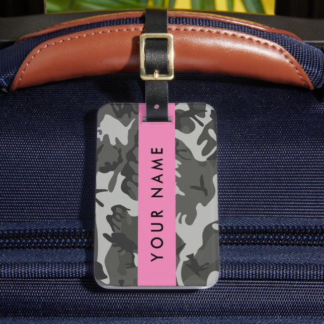 Gray Camouflage Pattern, Your name, Personalize Luggage Tag (Front Insitu 2)