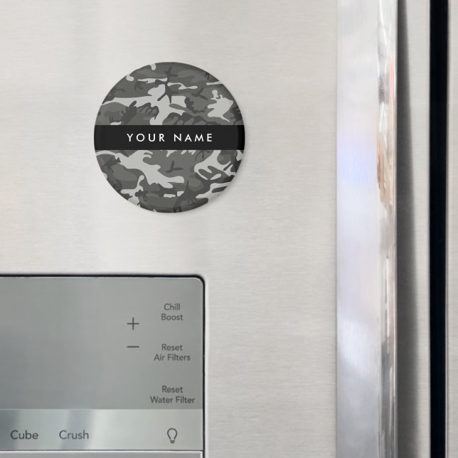 Gray Camouflage Pattern, Your name, Personalize Magnet (In Situ (Fridge))