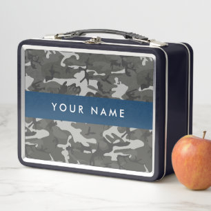 Gray Camouflage Pattern, Your name, Personalize Metal Lunch Box