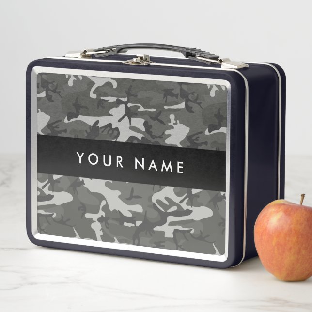 Gray Camouflage Pattern, Your name, Personalize Metal Lunch Box (In Situ)