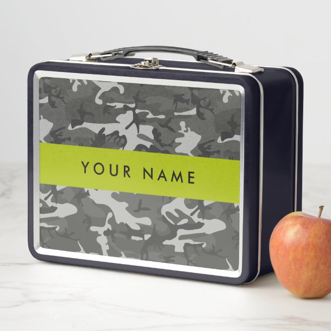 Gray Camouflage Pattern, Your name, Personalize Metal Lunch Box (In Situ)