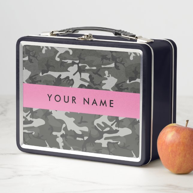 Gray Camouflage Pattern, Your name, Personalize Metal Lunch Box (In Situ)