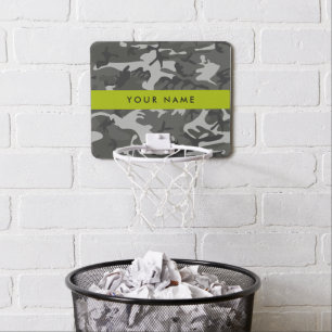Gray Camouflage Pattern, Your name, Personalize Mini Basketball Hoop