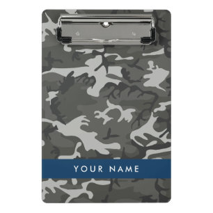 Gray Camouflage Pattern, Your name, Personalize Mini Clipboard