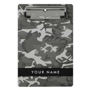 Gray Camouflage Pattern, Your name, Personalize Mini Clipboard