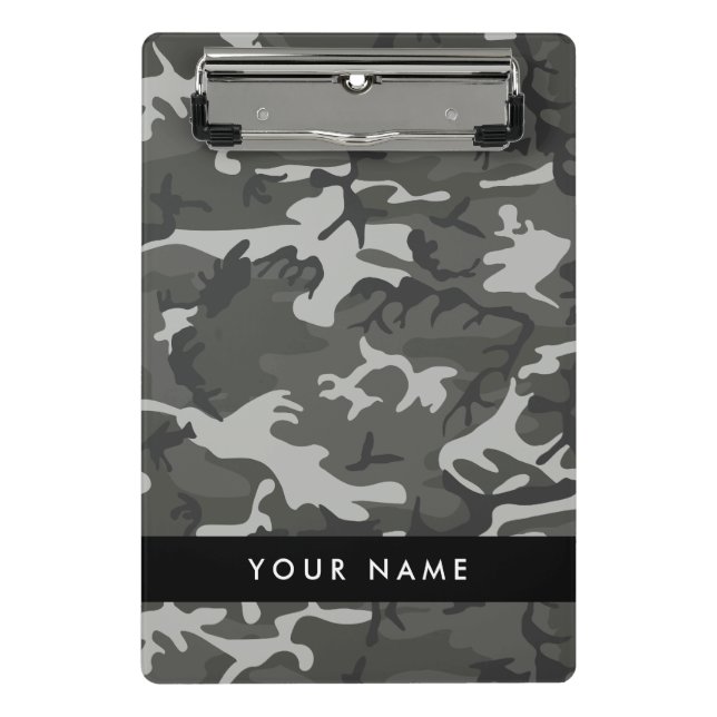 Gray Camouflage Pattern, Your name, Personalize Mini Clipboard (Front)