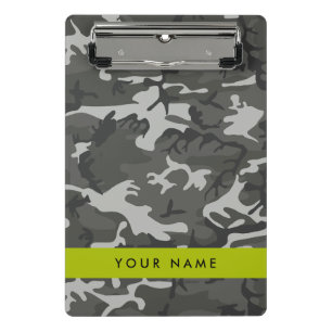 Gray Camouflage Pattern, Your name, Personalize Mini Clipboard