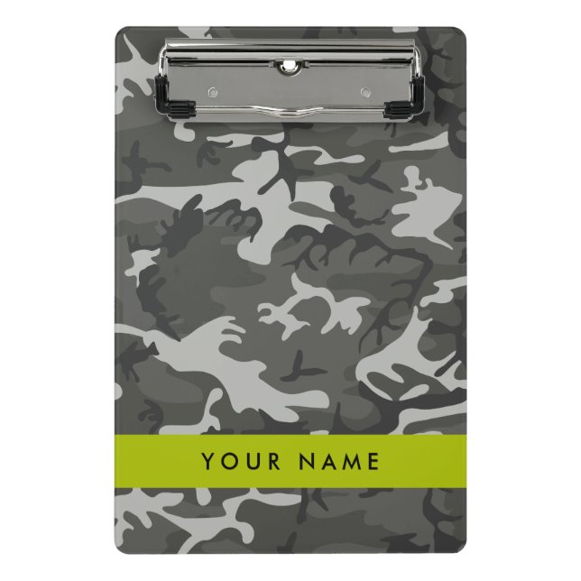 Gray Camouflage Pattern, Your name, Personalize Mini Clipboard (Front)