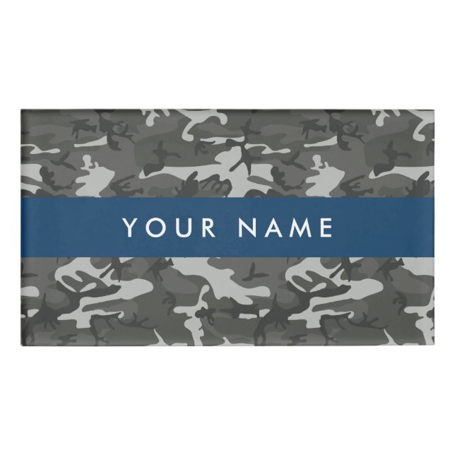 Gray Camouflage Pattern, Your name, Personalize Name Tag (Front)