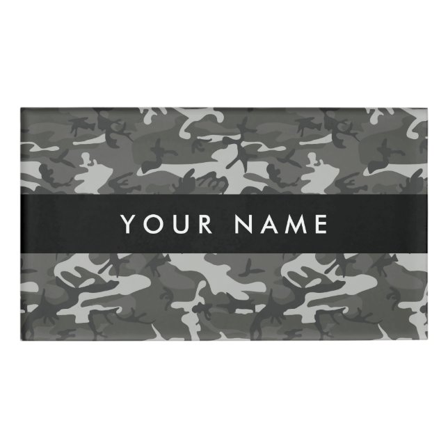 Gray Camouflage Pattern, Your name, Personalize Name Tag (Front)