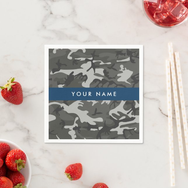 Gray Camouflage Pattern, Your name, Personalize Napkins (Insitu)
