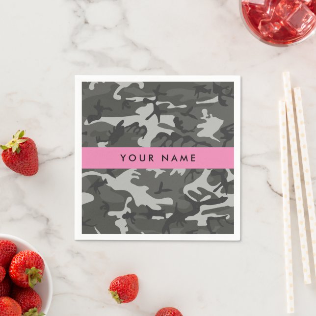 Gray Camouflage Pattern, Your name, Personalize Napkins (Insitu)