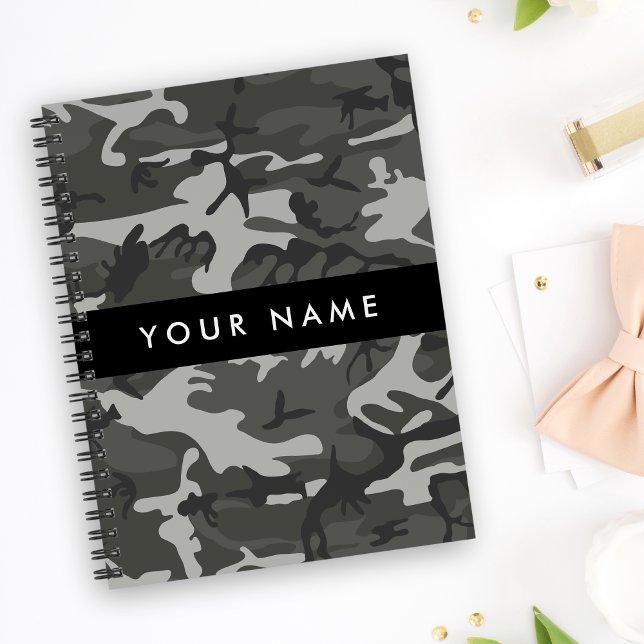 Gray Camouflage Pattern, Your name, Personalize Notebook (Creator Uploaded)