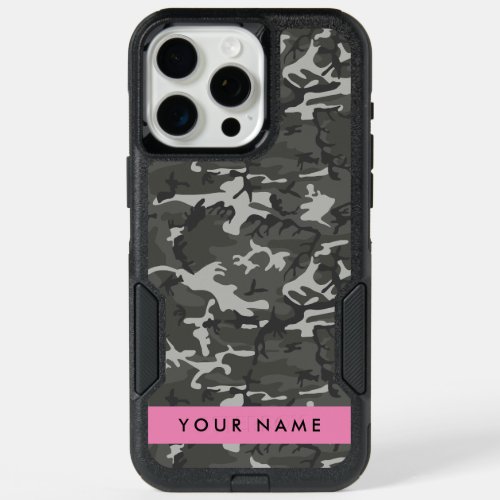 Gray Camouflage Pattern Your name Personalize iPhone 15 Pro Max Case