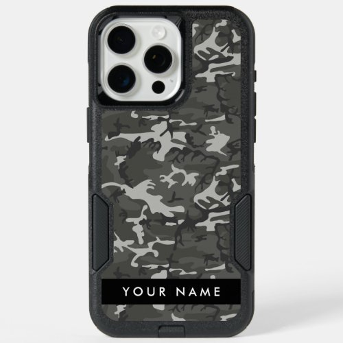 Gray Camouflage Pattern Your name Personalize iPhone 15 Pro Max Case