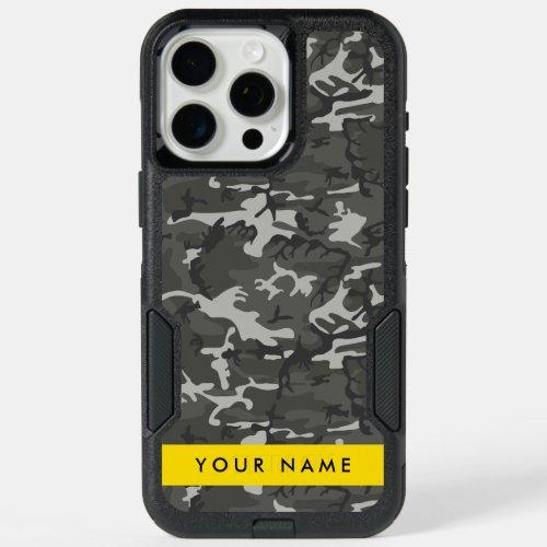 Gray Camouflage Pattern Your name Personalize iPhone 15 Pro Max Case