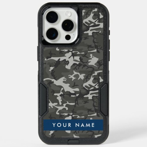 Gray Camouflage Pattern Your name Personalize iPhone 15 Pro Max Case