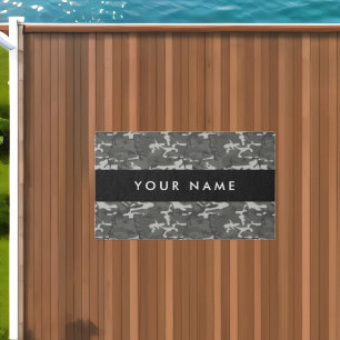 Gray Camouflage Pattern, Your name, Personalize Outdoor Rug