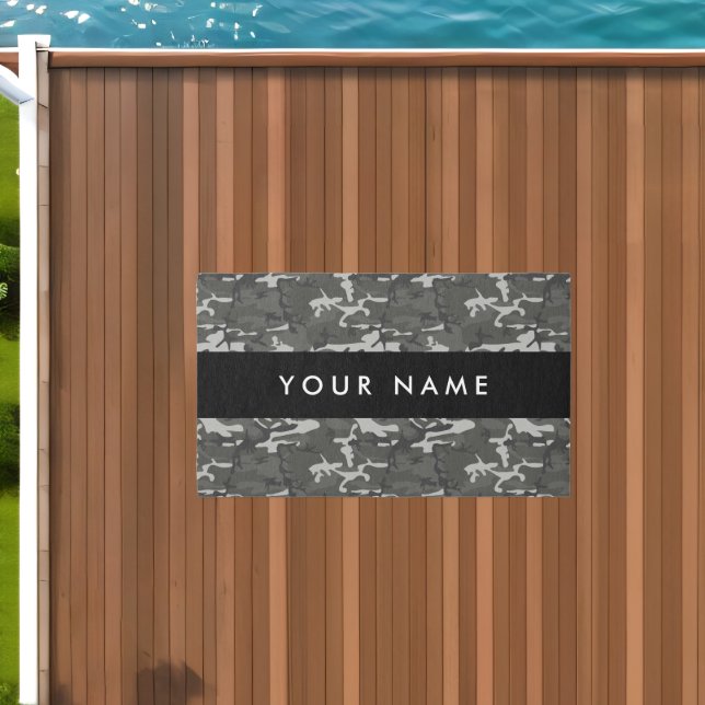 Gray Camouflage Pattern, Your name, Personalize Outdoor Rug (Insitu (Outdoor 1))