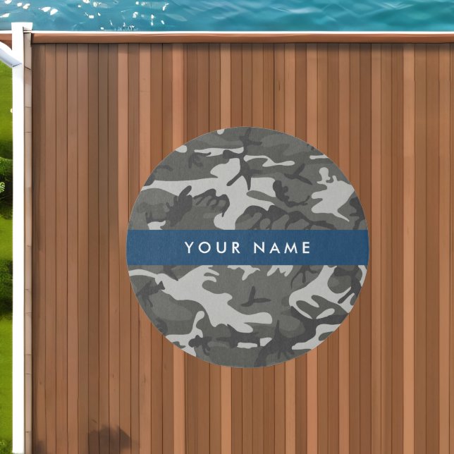 Gray Camouflage Pattern, Your name, Personalize Outdoor Rug (Insitu (Outdoor 1))