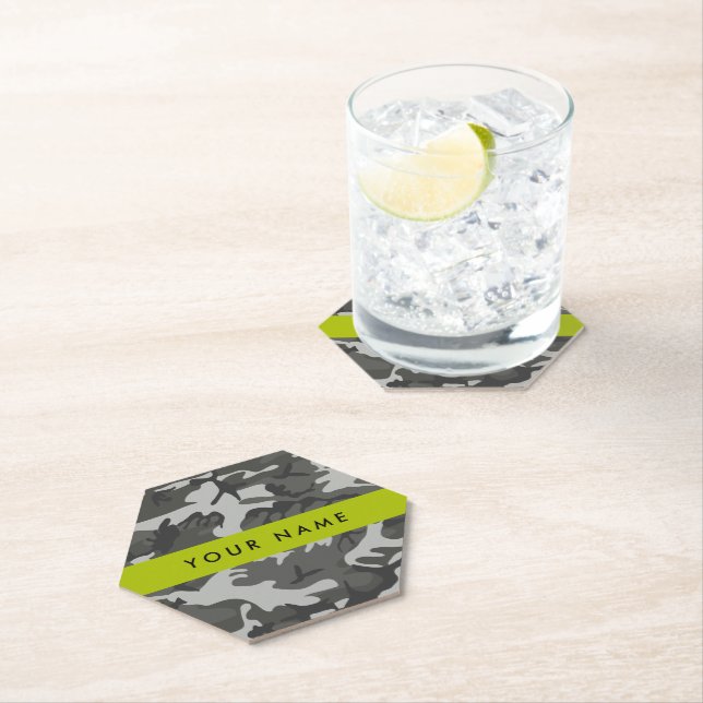 Gray Camouflage Pattern, Your name, Personalize Paper Coaster (Insitu)