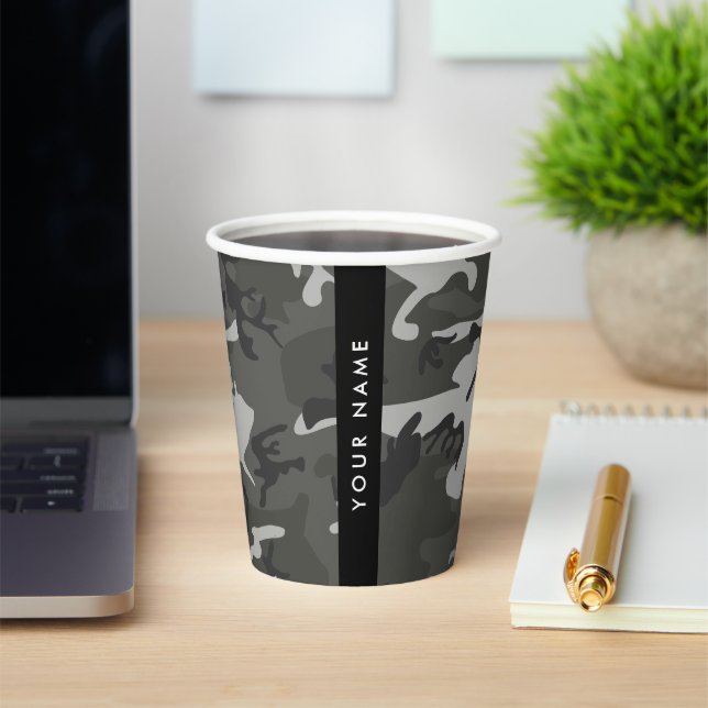 Gray Camouflage Pattern, Your name, Personalize Paper Cups (Insitu)