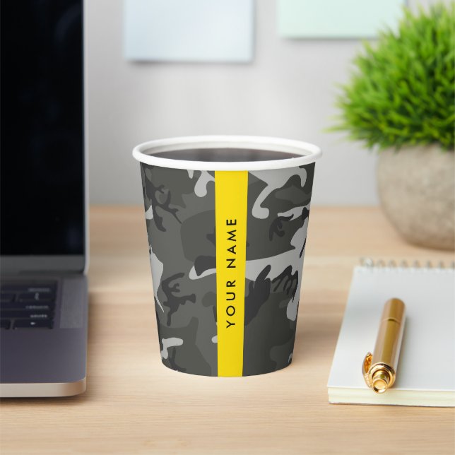 Gray Camouflage Pattern, Your name, Personalize Paper Cups (Insitu)