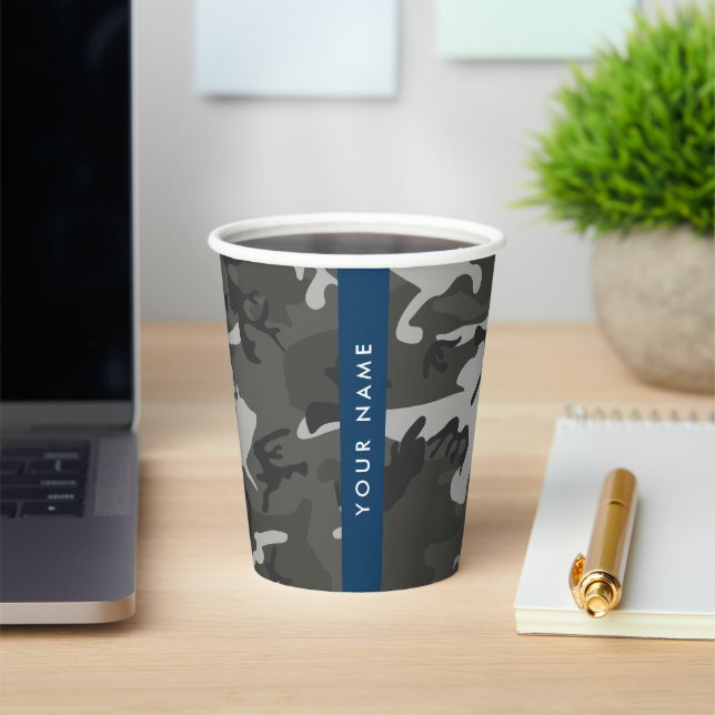 Gray Camouflage Pattern, Your name, Personalize Paper Cups (Insitu)