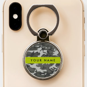 Gray Camouflage Pattern, Your name, Personalize Phone Ring Stand