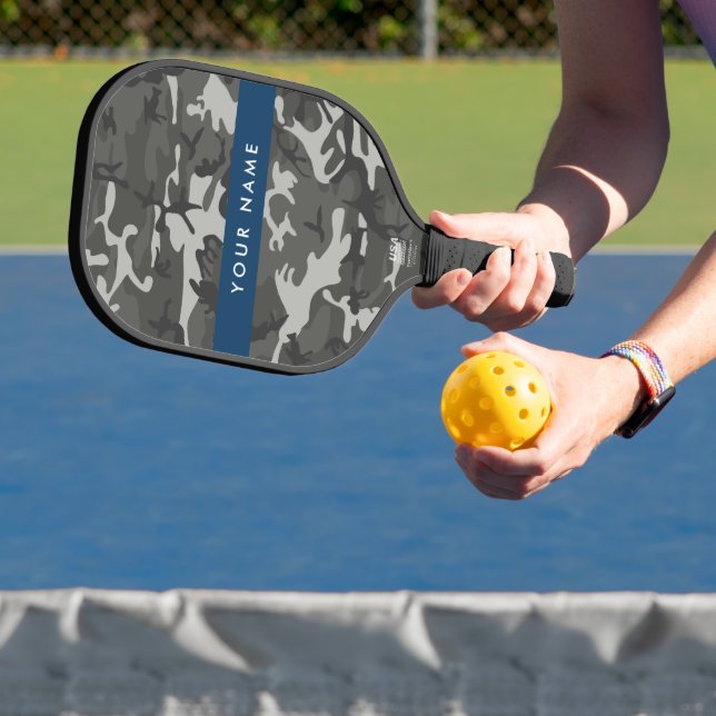 Gray Camouflage Pattern, Your name, Personalize Pickleball Paddle (Insitu)