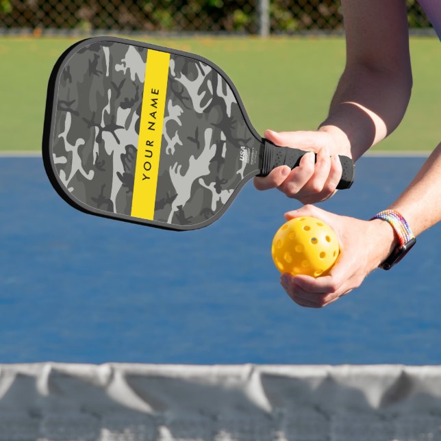 Gray Camouflage Pattern, Your name, Personalize Pickleball Paddle (Insitu)