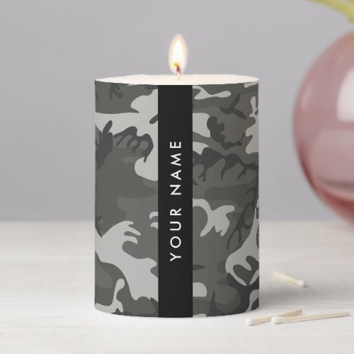 Gray Camouflage Pattern Your name Personalize Pillar Candle