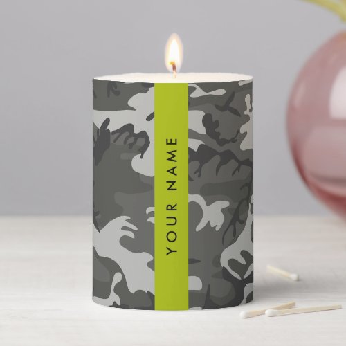 Gray Camouflage Pattern Your name Personalize Pillar Candle
