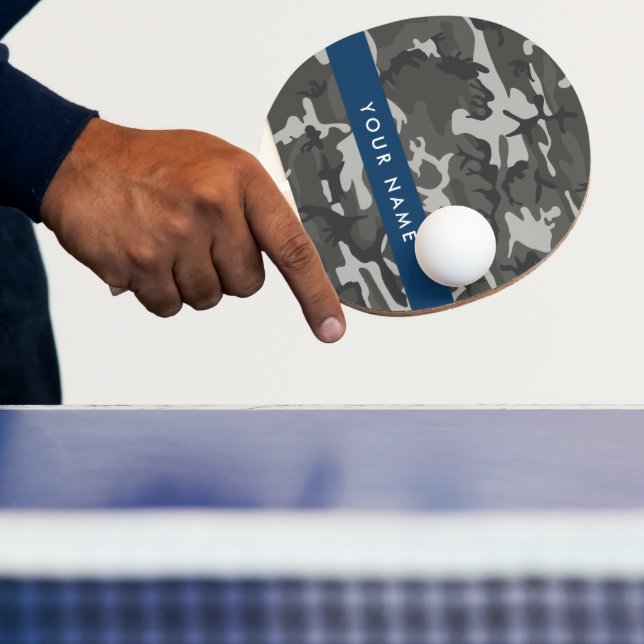 Gray Camouflage Pattern, Your name, Personalize Ping Pong Paddle (Insitu)