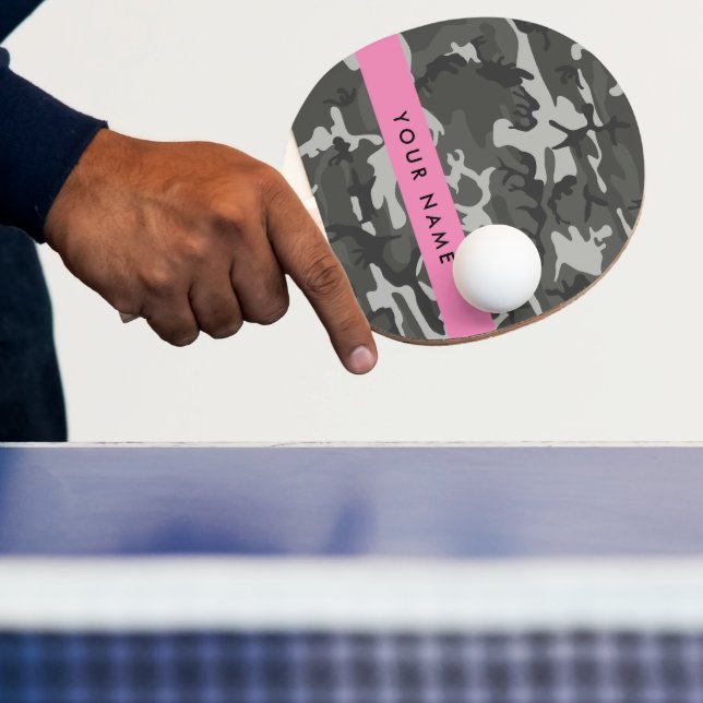 Gray Camouflage Pattern, Your name, Personalize Ping Pong Paddle (Insitu)