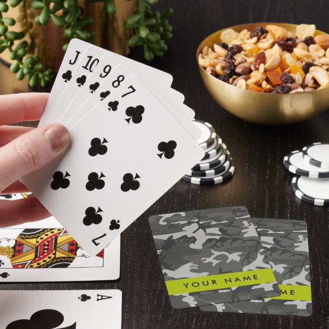 Gray Camouflage Pattern, Your name, Personalize Poker Cards (In Situ)
