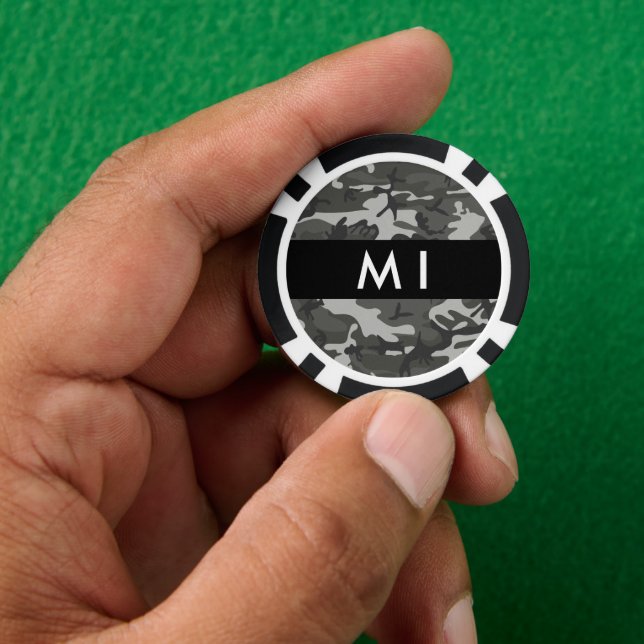 Gray Camouflage Pattern, Your name, Personalize Poker Chips (Hand)