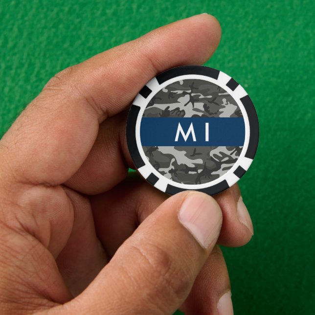 Gray Camouflage Pattern, Your name, Personalize Poker Chips (Hand)