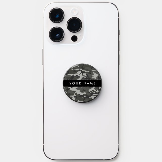 Gray Camouflage Pattern, Your name, Personalize PopSocket (Front)