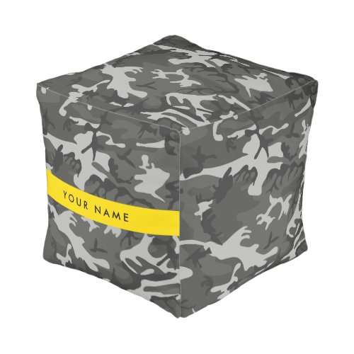 Gray Camouflage Pattern Your name Personalize Pouf