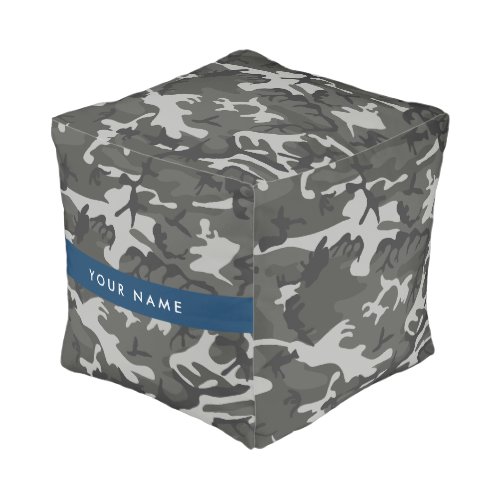 Gray Camouflage Pattern Your name Personalize Pouf