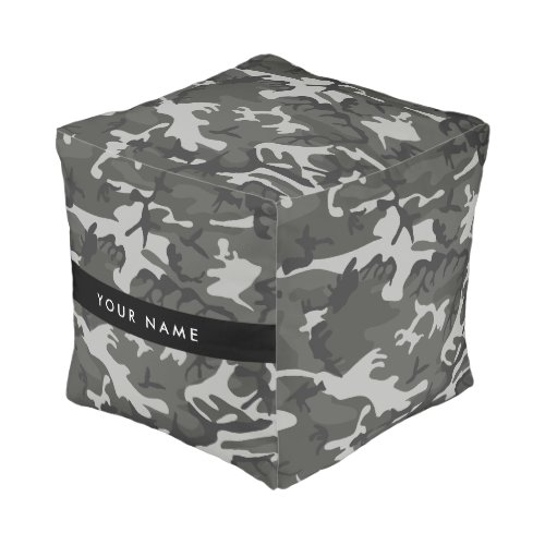 Gray Camouflage Pattern Your name Personalize Pouf