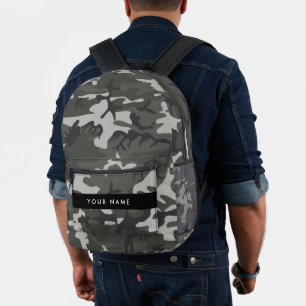 Gray Camouflage Pattern, Your name, Personalize Printed Backpack
