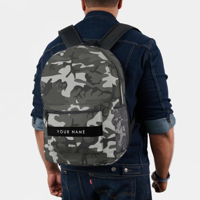 Gray Camouflage Pattern, Your name, Personalize Printed Backpack (Insitu (Model))