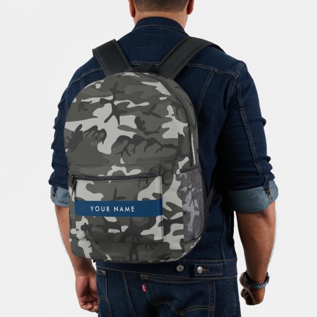 Gray Camouflage Pattern, Your name, Personalize Printed Backpack (Insitu (Model))
