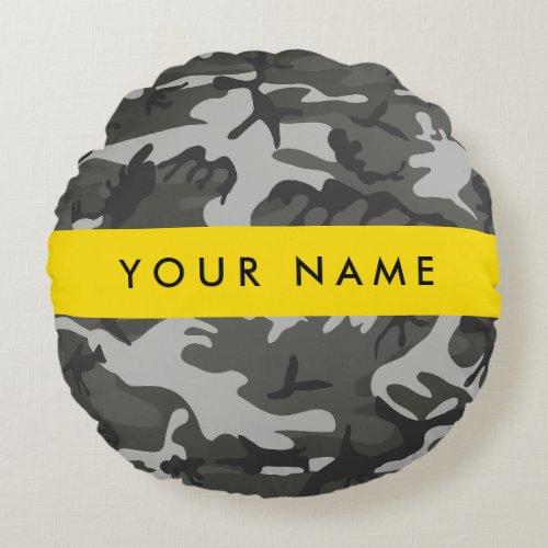Gray Camouflage Pattern Your name Personalize Round Pillow