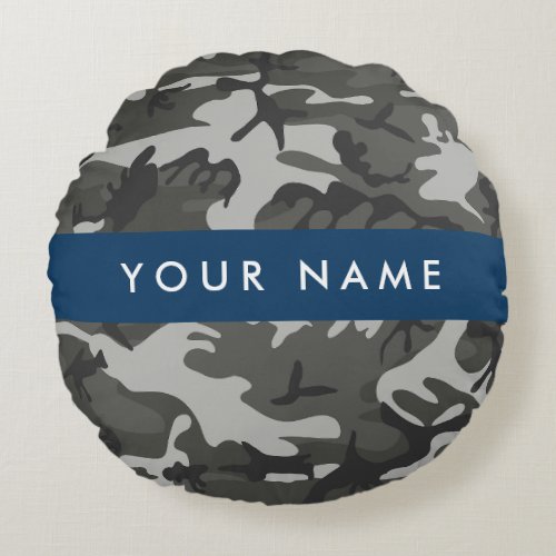 Gray Camouflage Pattern Your name Personalize Round Pillow