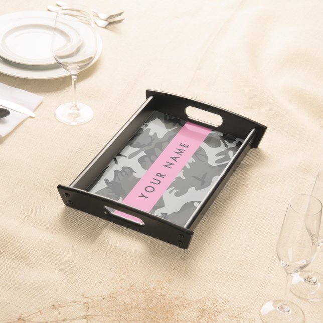Gray Camouflage Pattern, Your name, Personalize Serving Tray (Front)