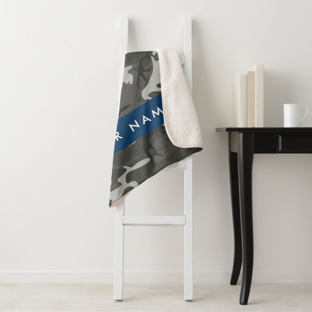 Gray Camouflage Pattern, Your name, Personalize Sherpa Blanket (In Situ)
